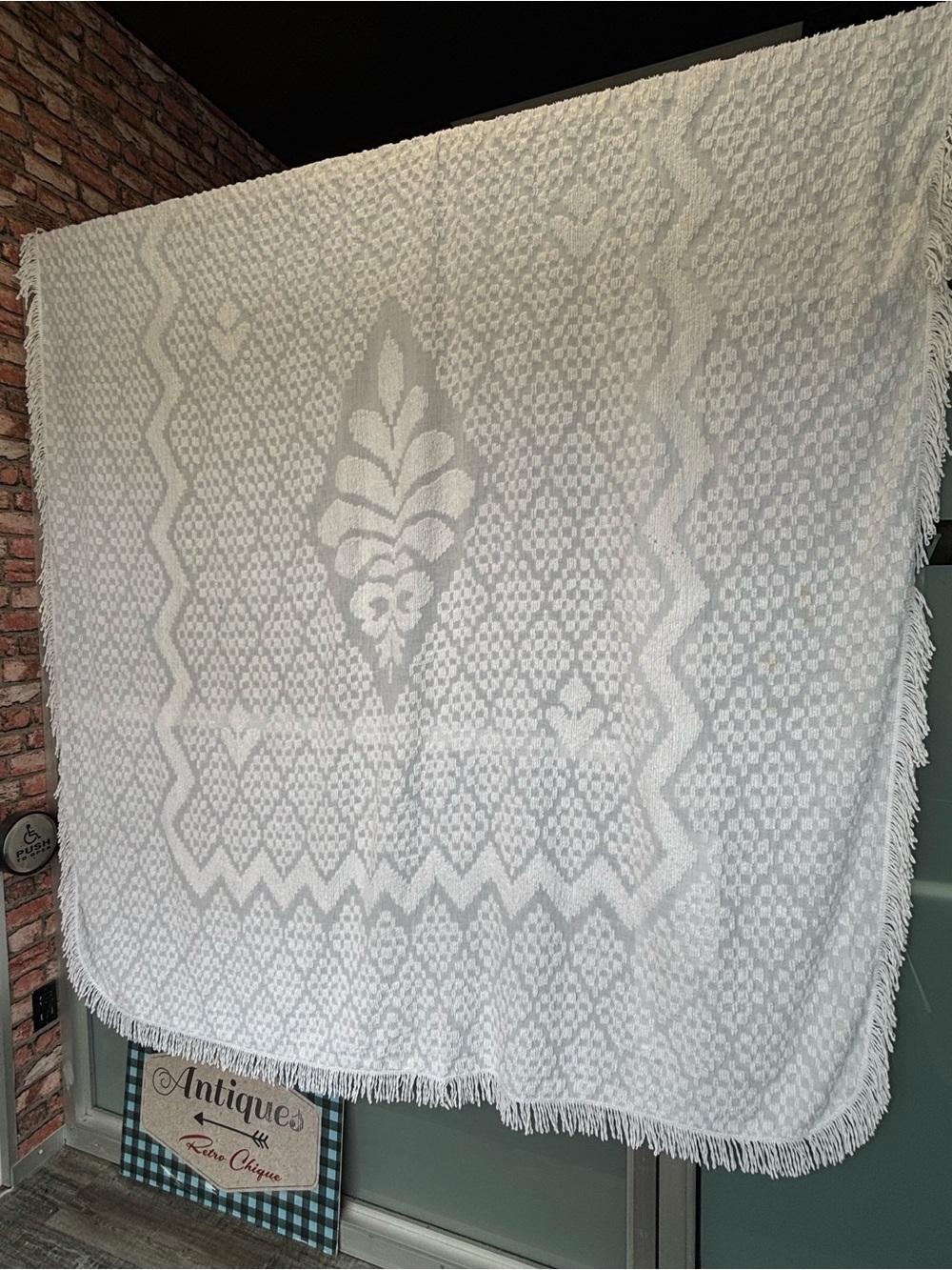 Vintage chenille White Fringe Blanket double
